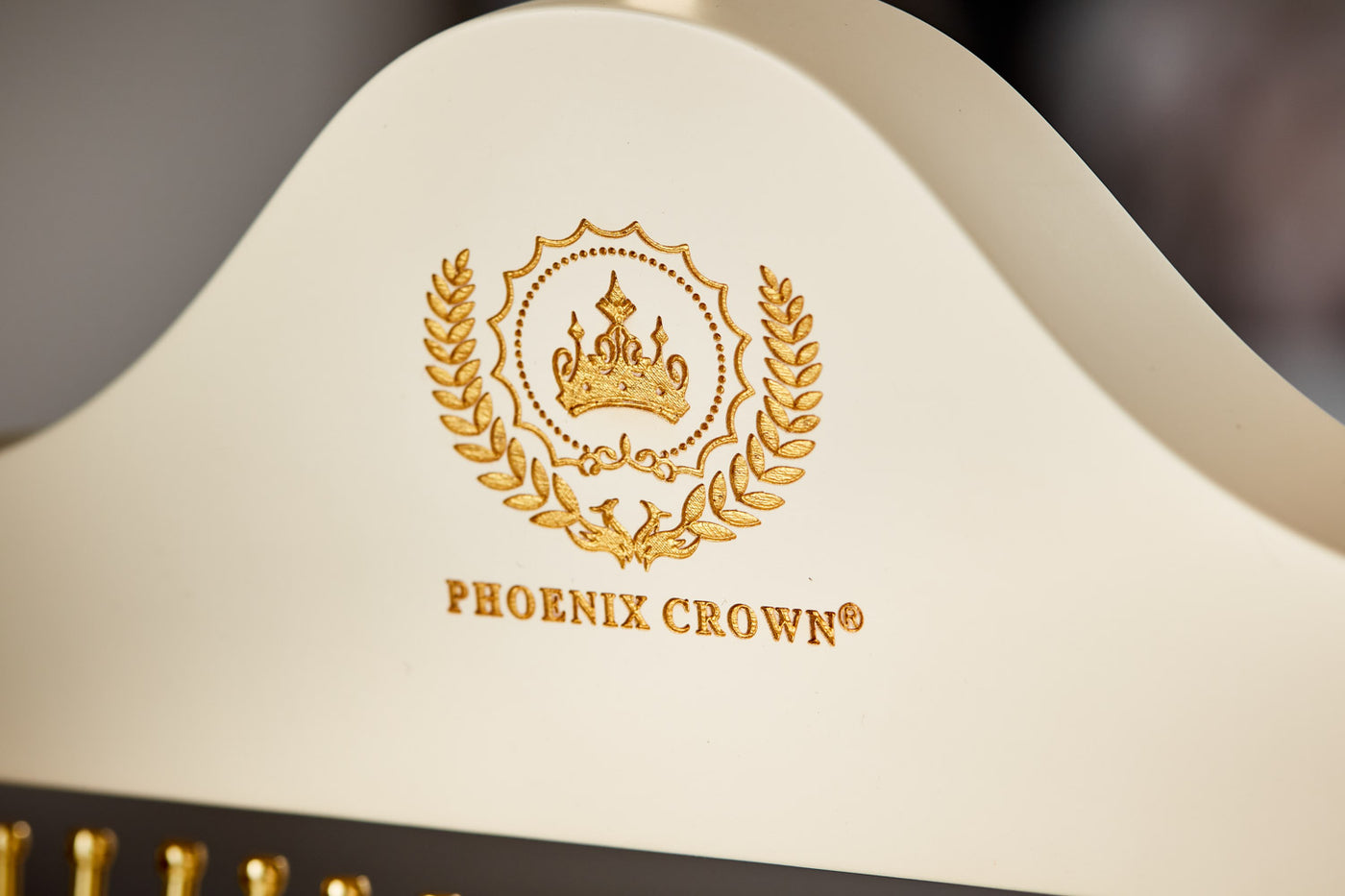 Phoenix Crown HairPod hanging hooks gold logo displayed close up