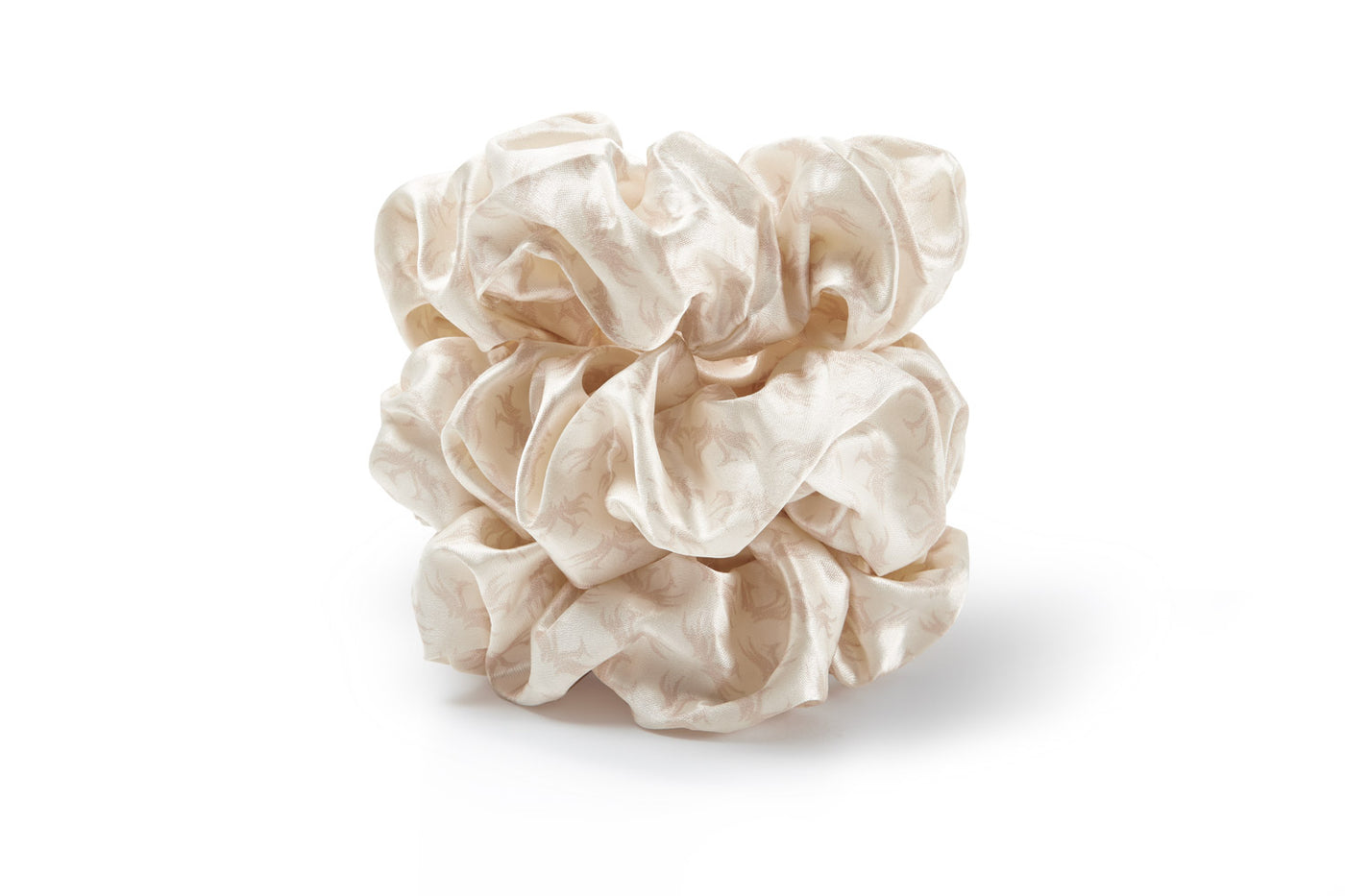 Phoenix Crown Satin Scrunchie Trio displayed out of box stacked on top of one another